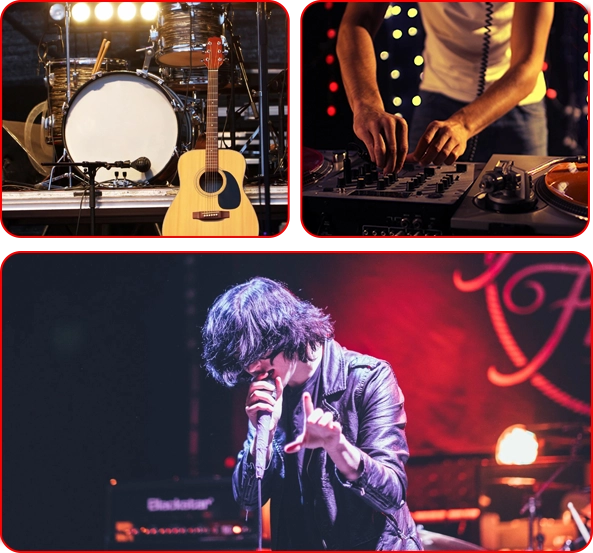 A collage of different stages in a band.